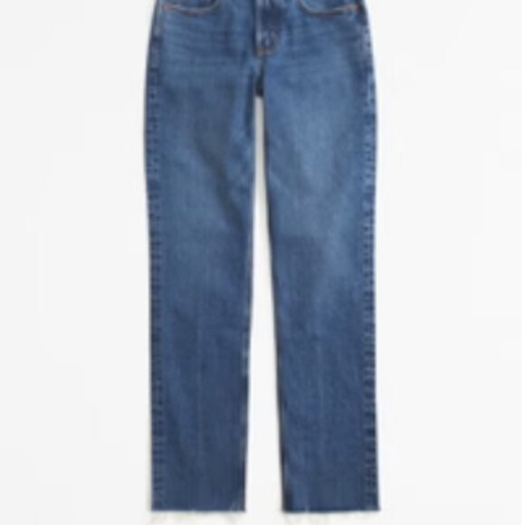 Abercrombie 90's Straight Mid Rise Jeans Denim 00 24 Blue Medium Curve Love Raw - Picture 6 of 6